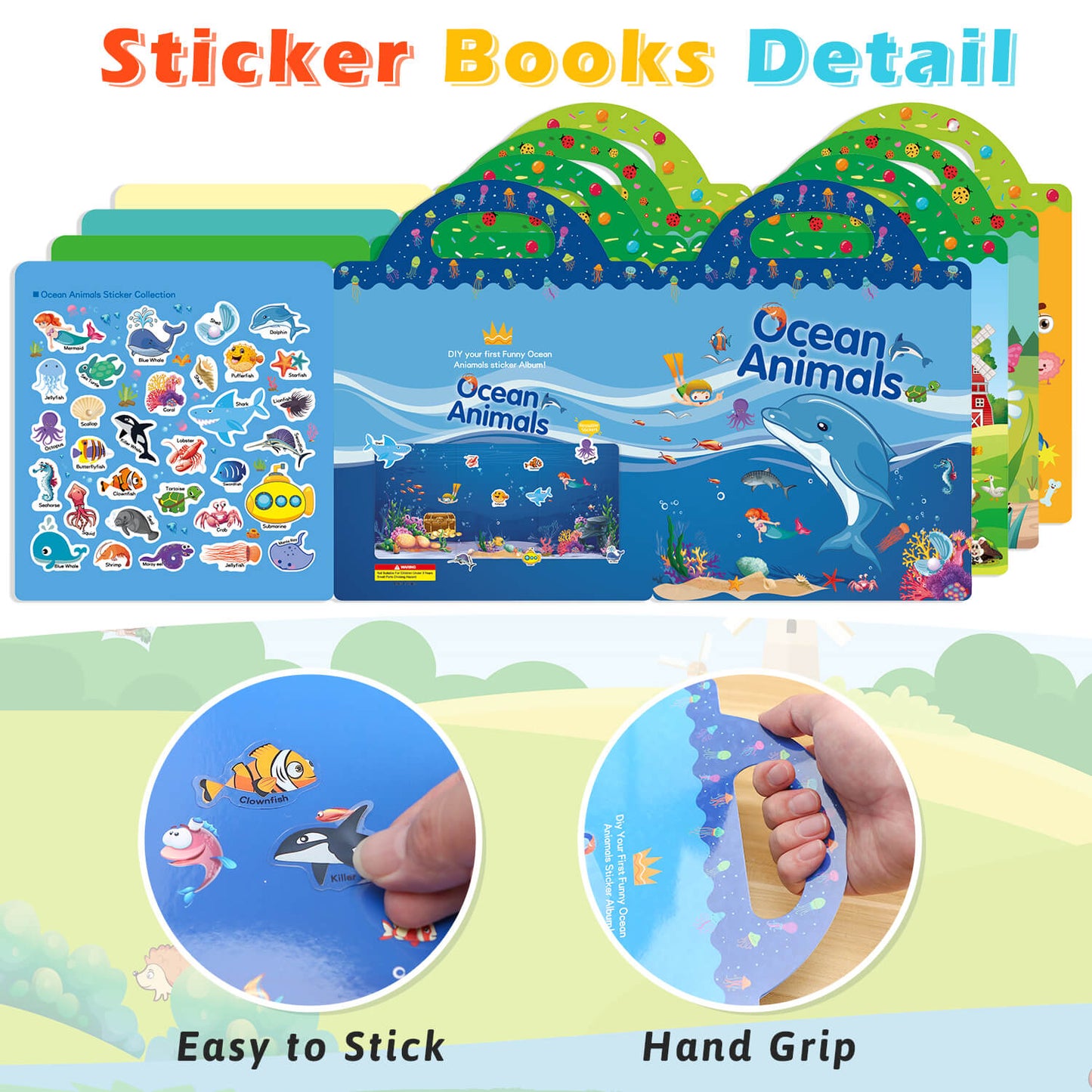 Reusable Sticker Book for Kids (Farm, Ocean Animals, Insects, Body)