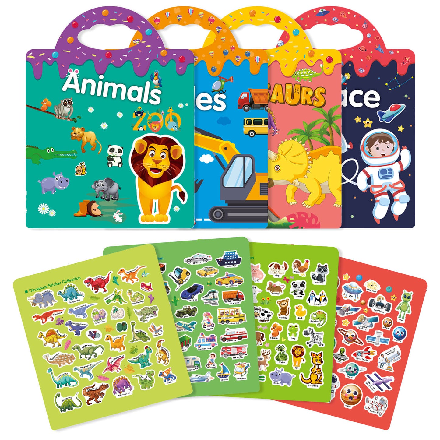 Reusable Sticker Book (Animals, Dinosaurs, Space, Vehicles)