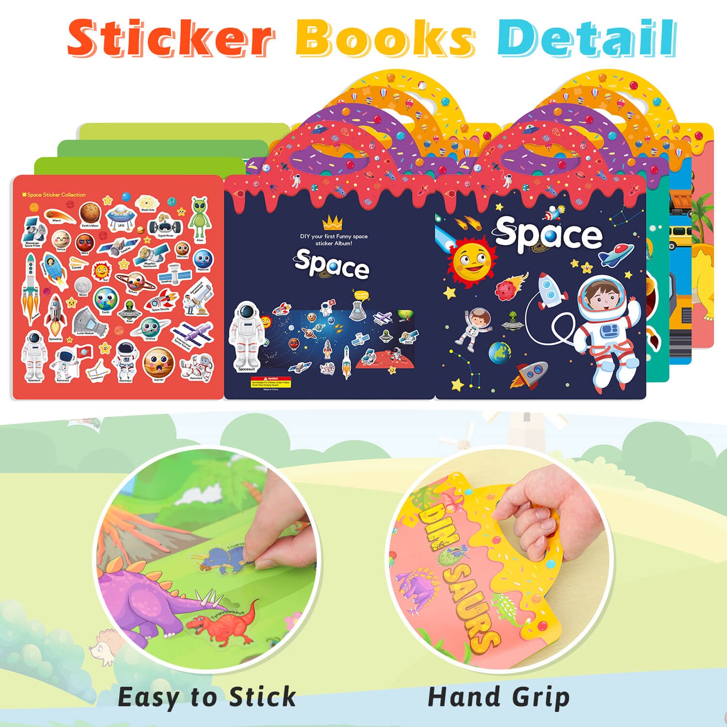 Reusable Sticker Book (Animals, Dinosaurs, Space, Vehicles)